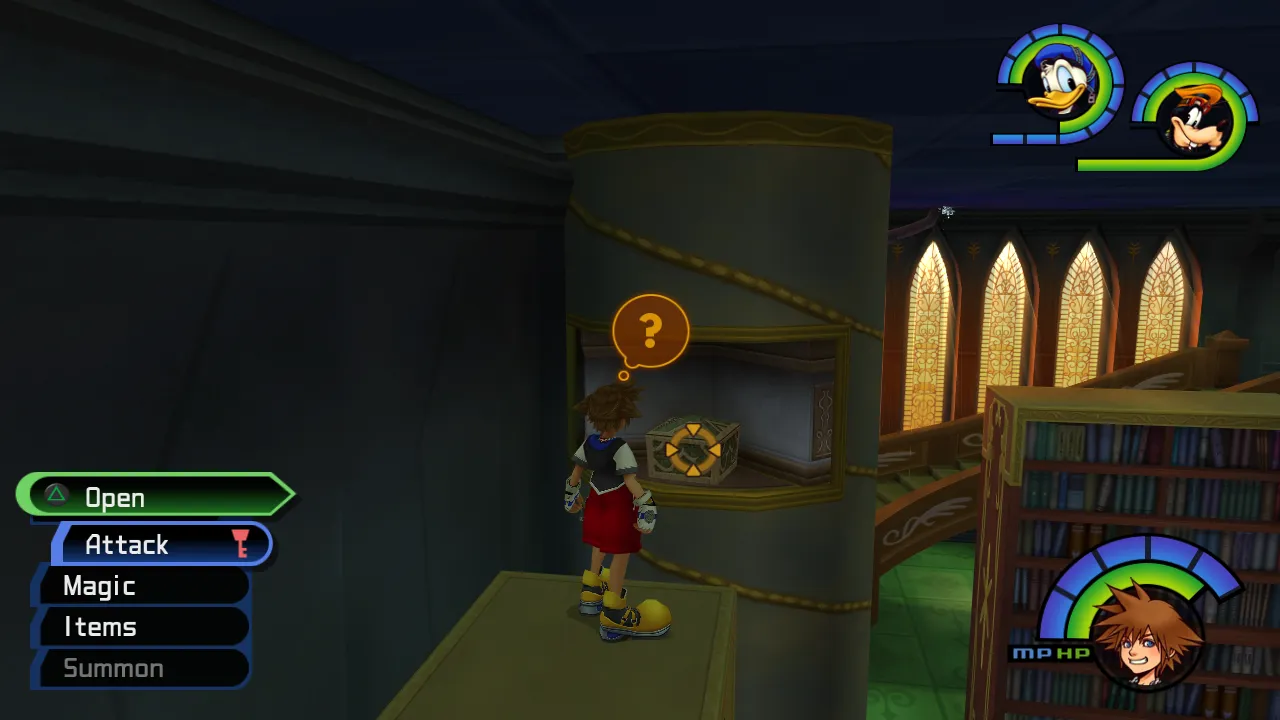 Hollow Bastion Library Top of Bookshelf Turn the Carousel Chest